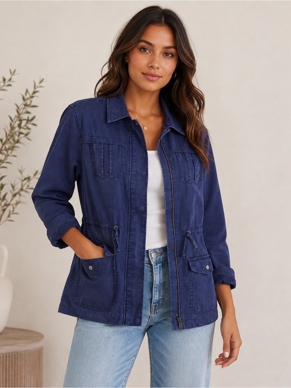 A New Day navy #utility jacket for Women - #Classic waist draw strings #outdoor
